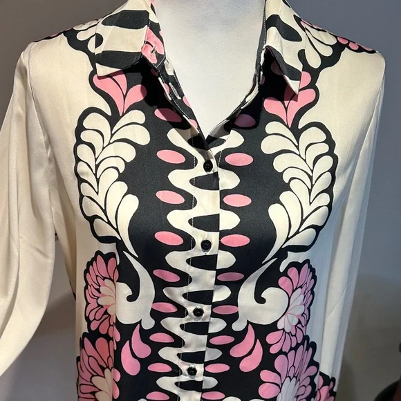 Rachel Zoe Cream, Pink, and Black Button Down Shirt - Picture 3 of 5